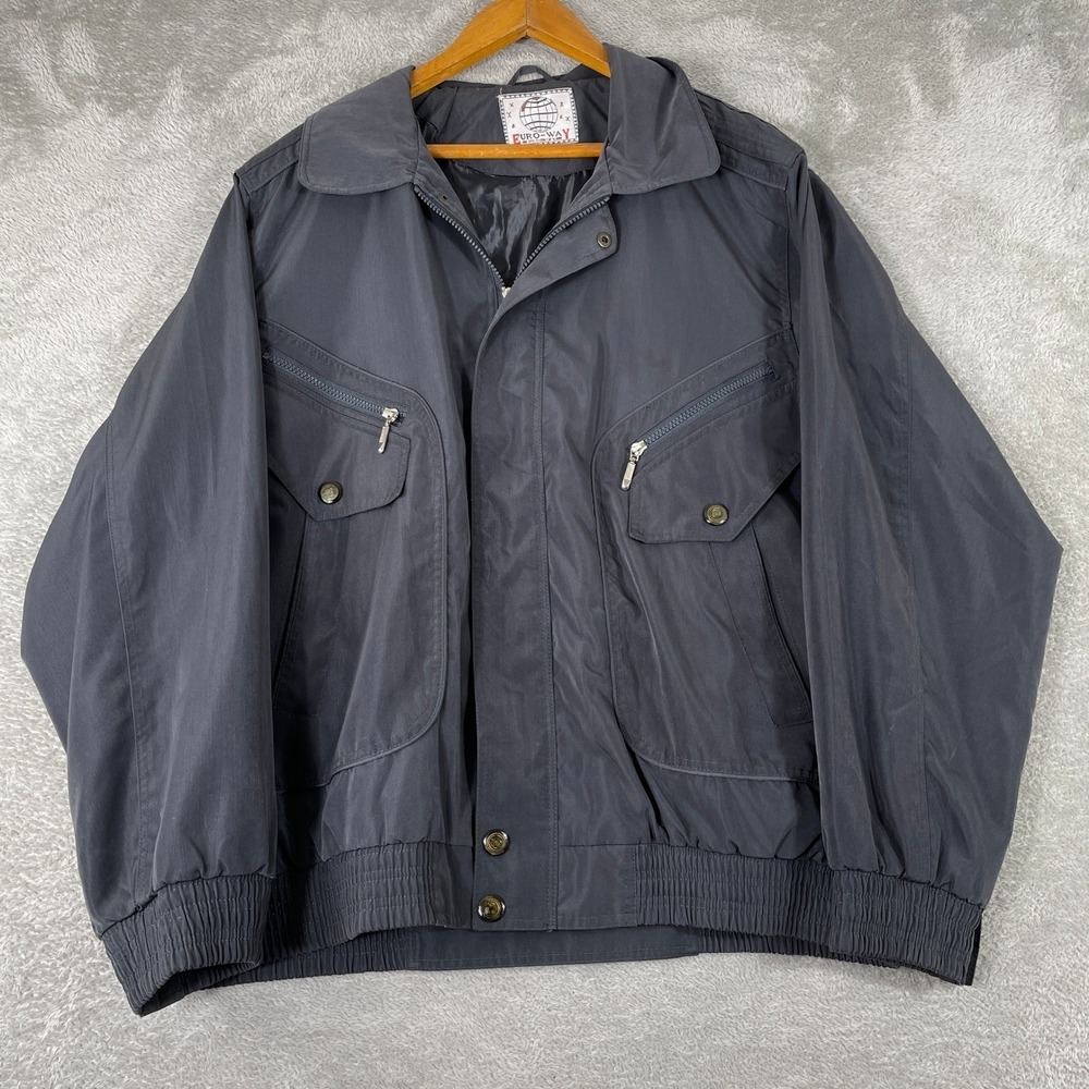 Euro Way Vintage Bomber Jacket Mens XL Gray Full Zip Cargo Pocket Windbreaker